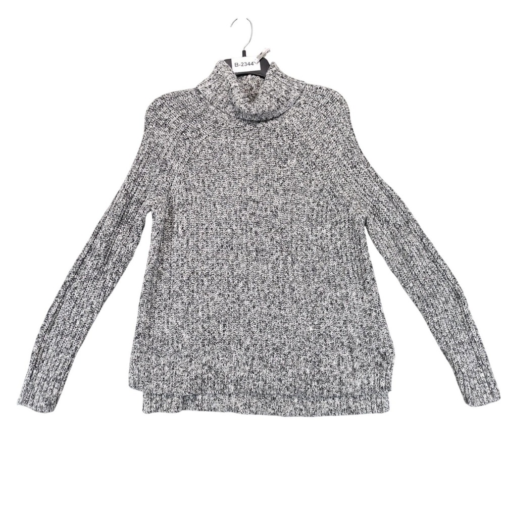 Old Navy Gray Marled Pullover Sweater Womens L Shaker Turtleneck High-Low Cozy